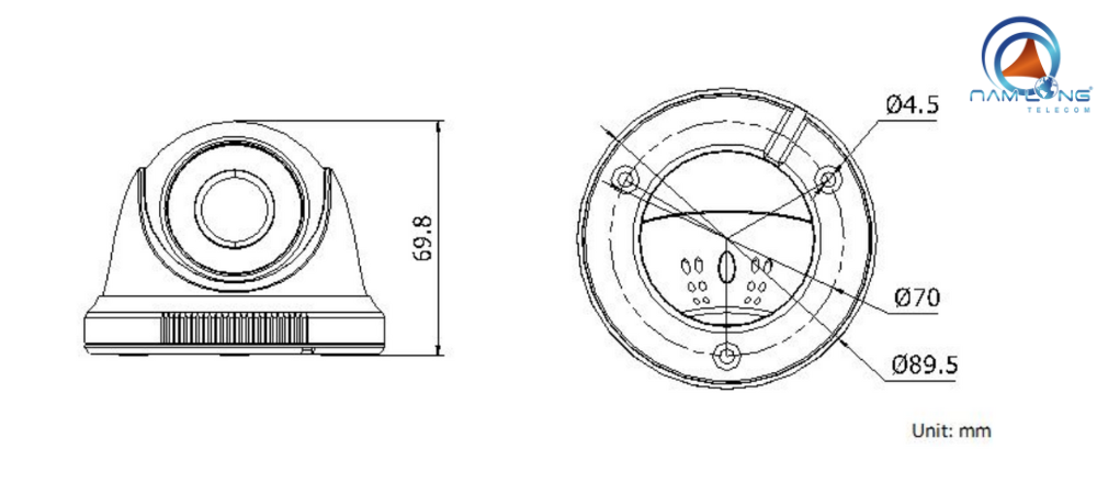 Dimension camera Hikvision DS-2CE56D0T-IR