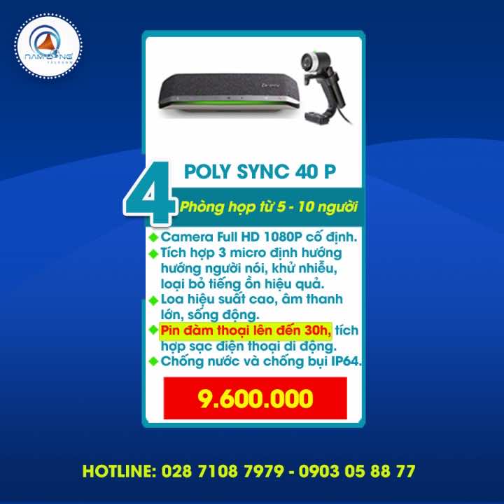 Gói 4 thiết bị họp trực tuyến Poly Sync 40P