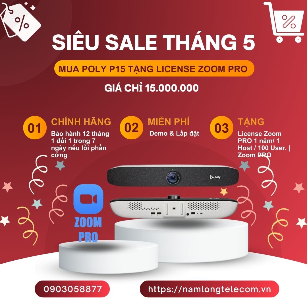Mua thiết bị hội nghị all in one Poly P15 tặng License Zoom PRO 1 năm