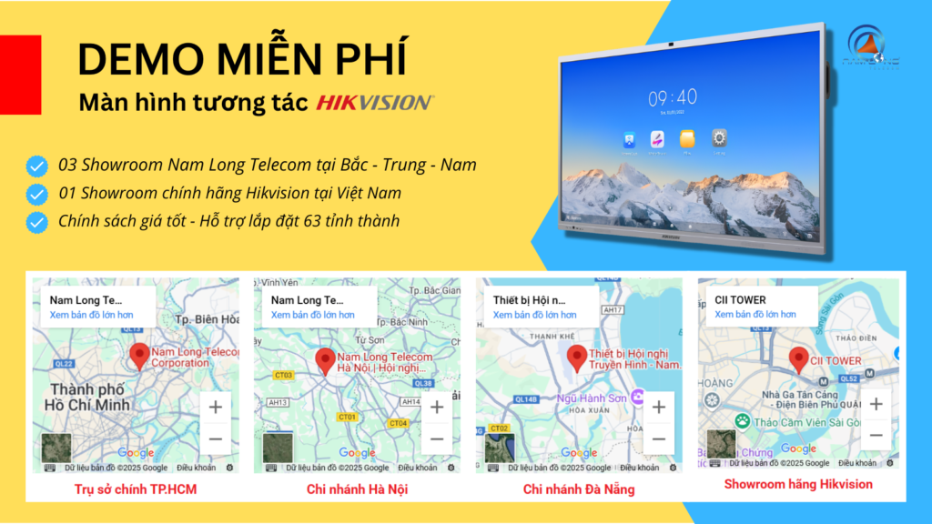 04 showroom demo miễn phí màn hình Hikvision tại Nam Long Telecom