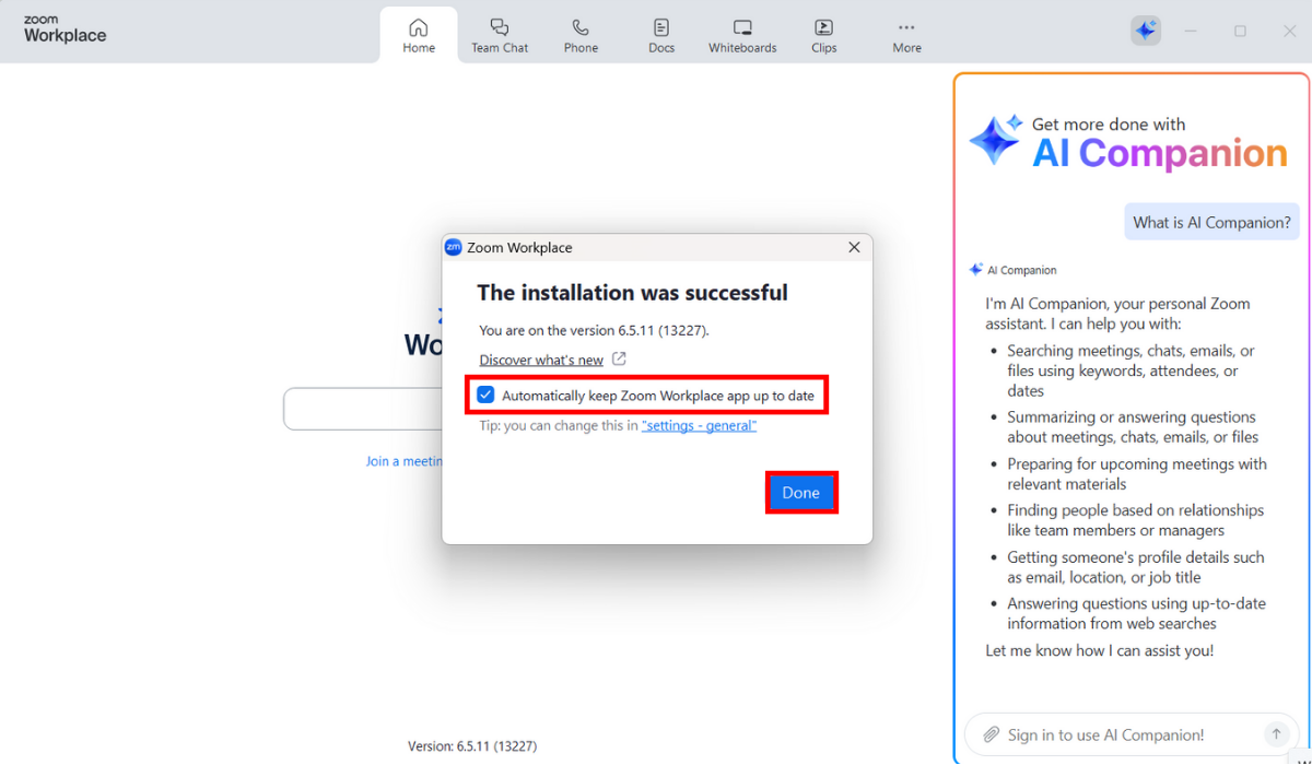 Bước 5: Hoàn tất cài đặt phần mềm Zoom Workplace