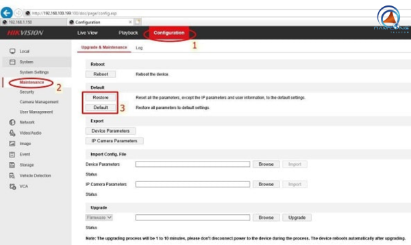 Reset camera Hikvision bằng trình duyệt web