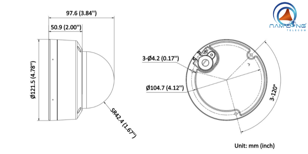 Thông số Dimension camera DS-2CD3D4G3E-IT/LIU