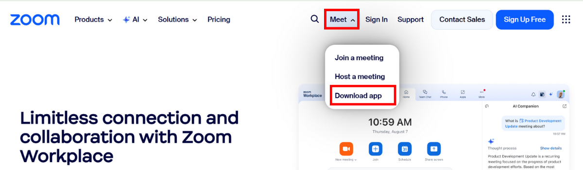 Bước 1: Truy cập trang chủ Zoom.us và Download App