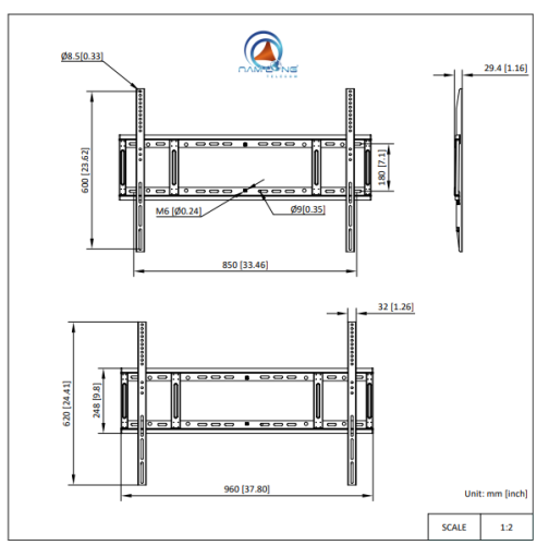 Kích thước giá treo Datasheet màn hình tương tác Hikvision DS-75D6N-NLT 75 inch