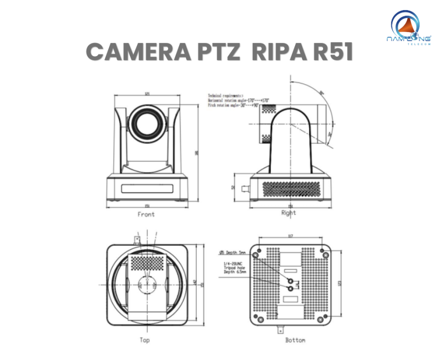Kích thước Camera PTZ 12X RIPA R51