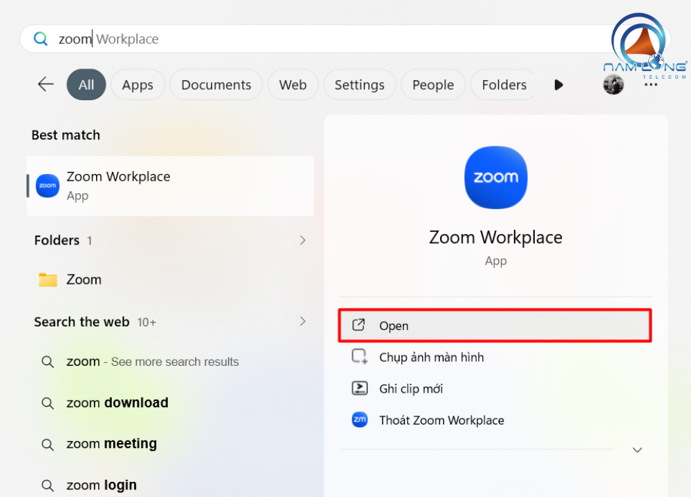 Mở ứng dụng Zoom Workplace