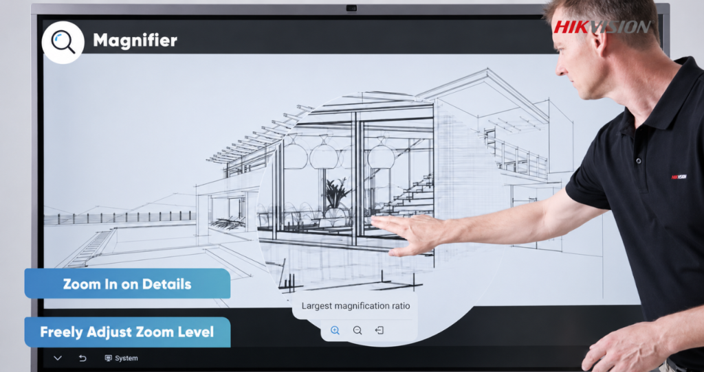 Công cụ Magnifier trên màn hình tương tác Hikvision