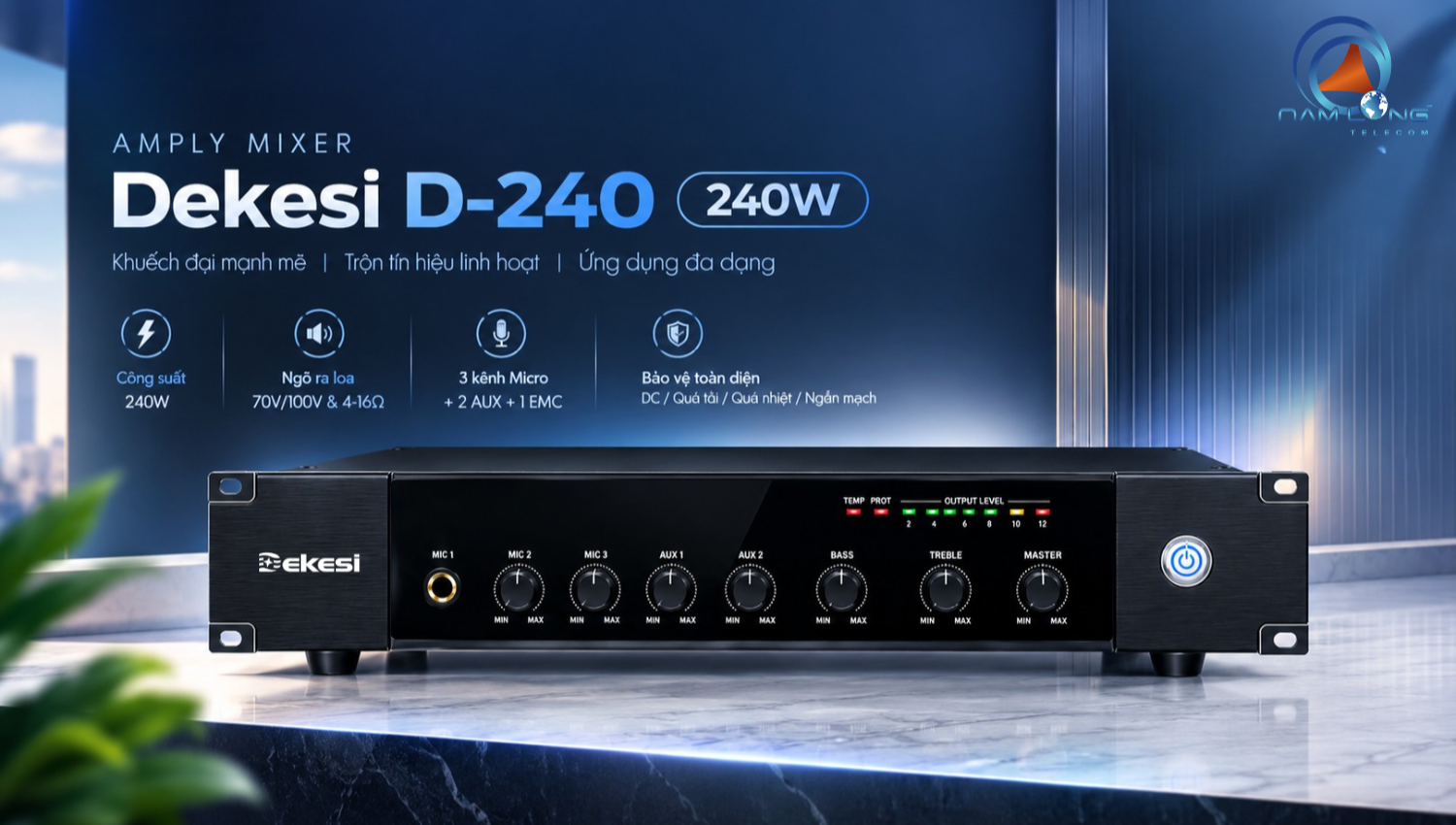 Amply Mixer Dekesi D-240 trang bị nhiều ngõ Micro, AUX và EMC