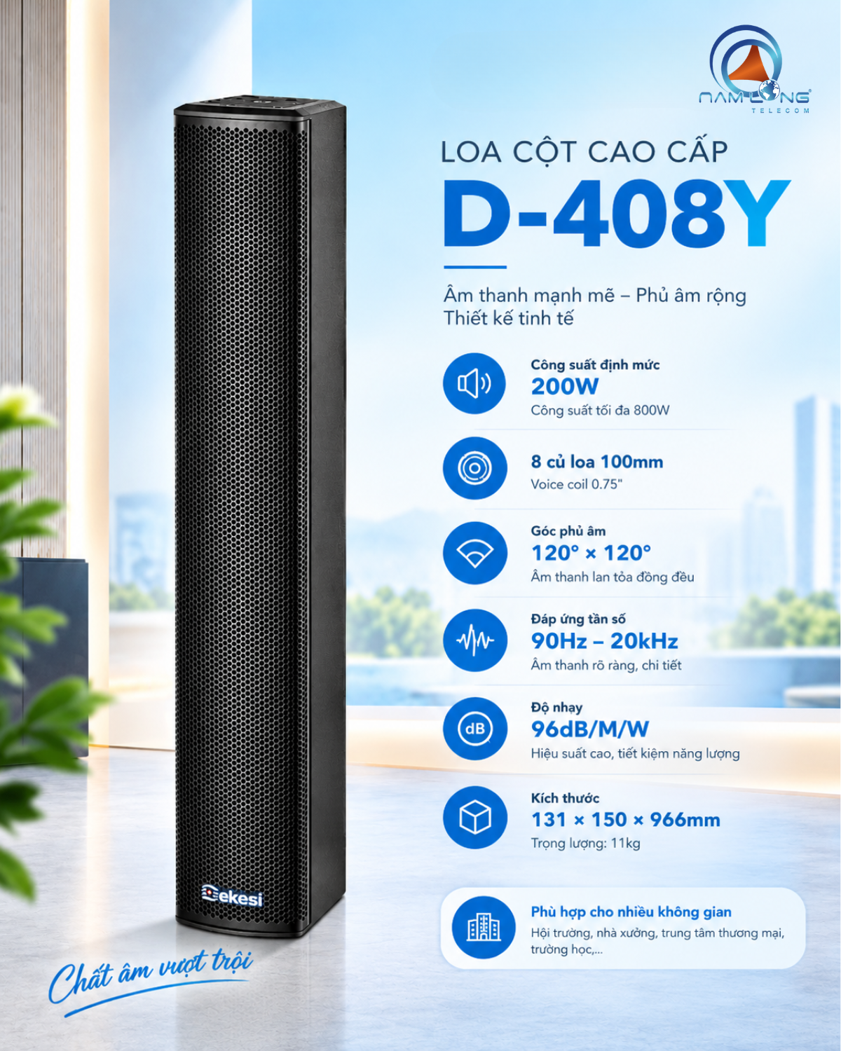 Dekesi D-408Y trang bị 8 củ loa đạt công suất 200W